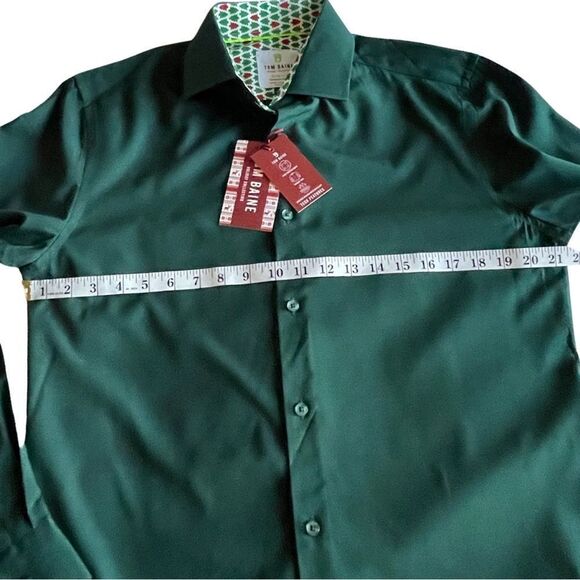 TOM BAINE Slim Fit Holiday Collection Button Down Dress Shirt Hunter Med NWT - Picture 15 of 16
